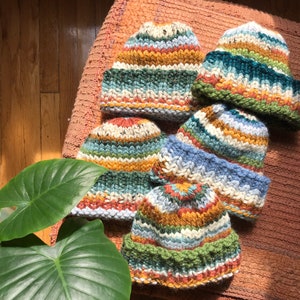 Hand Knit Scrap Beanies | Colorful, Cozy & Chunky Knit | Funky, Outdoorsy, Boho Style | Sustainably Made with Leftover Yarn Scraps