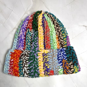 Chunky Multicolor Beanie, Crochet Chunky Beanie, Chunky Scrap Beanie, Crochet Doublestrand Beanie, Handtied Beanie, Adult One Size
