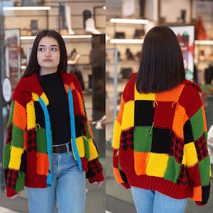 Cardigan Patchwork Hand Knitted Oversized Gift for her him