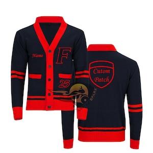 Handmade Unisex Knitted Cardigan Sweater For Graduation High School College University Custom cheerleader Embroidery Patches Made to Order